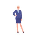 Stewardess female character cartoon airline staff dressed in company uniform isolated on white