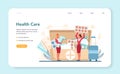 Stewardess health-care service web banner or landing page. Flight