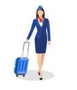 Stewardess Holding Suitcase. flying attendants ,air hostess , Vector illustration.Profession: stewardess. Isolated on white backgr