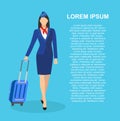 Stewardess Holding Suitcase. flying attendants ,air hostess , Vector illustration.Profession: stewardess.