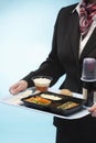 Stewardess Holding Tray With Airplane Food