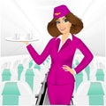 Stewardess holding a tray with two cup of tea