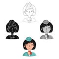 Stewardess icon in cartoon,black style isolated on white background. People of different profession symbol stock vector