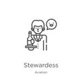 stewardess icon vector from aviation collection. Thin line stewardess outline icon vector illustration. Outline, thin line