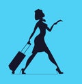 Stewardess with luggage. Stewardess holding tickets. Woman with