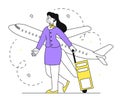 Stewardess near airplane vector linear