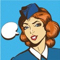 Stewardess pop art retro comic style vector illustration