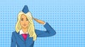 Stewardess Salute Pop Art Colorful Retro Style