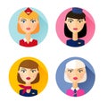 Stewardess. Set of flat style icons.