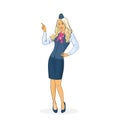 Stewardess In Uniform Point Finger Up Airline Crew