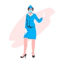 Stewardess in uniform wearing face mask to prevent coronavirus pandemic covid-19 quarantine