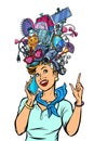 Stewardess woman dreams about gadgets Royalty Free Stock Photo