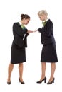 Stewardesses show each other a manicure