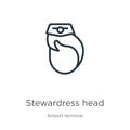Stewardress head icon. Thin linear stewardress head outline icon isolated on white background from airport terminal collection. Royalty Free Stock Photo