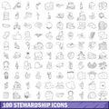 100 stewardship icons set, outline style