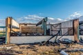 Stewart Valley, SK, Canada- Aug 28, 2022: Ruins of Stewart Valley School after a lightning strike caused a fire