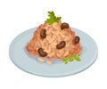 Stewed Black Bean with Rice as Cuban Dish Vector Illustration