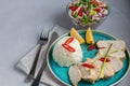 Stewed chicken breast in the oven with boiled white rice. Garnished with red chili peppers, green onion strips and lemon slices Royalty Free Stock Photo