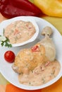 Stewed chicken meat with salsa andalusa sauce Royalty Free Stock Photo