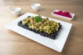 Stewed cuttlefish with peas black venere rice Royalty Free Stock Photo