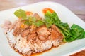 Stewed leg pork (Kao Kha Moo) on rice. Royalty Free Stock Photo