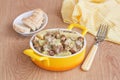 Stewed mushrooms chanterelles in creamy sauce