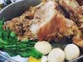 Stewed pork leg, boiled egg and Chinese kale, Thai food, Khao Kha Moo Royalty Free Stock Photo