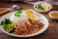 Stewed pork leg with boiled egg and rice on plate Royalty Free Stock Photo