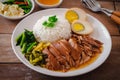 Stewed pork leg with boiled egg and rice on plate Royalty Free Stock Photo