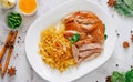 Stewed pork leg on noodle , Famous Thai food Royalty Free Stock Photo