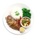 Stewed pork leg rice with egg in Brown sweet sauce Royalty Free Stock Photo