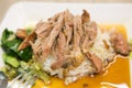 Stewed pork leg on rice Thai name is Kao Ka Moo. Thai street food menu. Selective focus Royalty Free Stock Photo