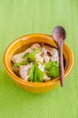 Stewed pork soup with morning glory and bean sprout. Royalty Free Stock Photo