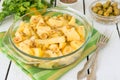 Stewed potatoes with green olives Royalty Free Stock Photo