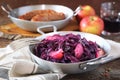 Stewed red cabbage. Garnish for fried sausages Royalty Free Stock Photo