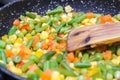 Stewed sliced vegetables in a pan