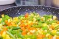 Stewed sliced vegetables in a pan