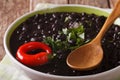 Stewed spicy black beans close up in a bowl. Horizontal Royalty Free Stock Photo