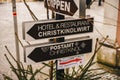 Steyr, Austria - December 2017: Signs pointing to the Christmas