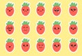 Sticers. Cute cartoon strawberry with different emotions. Cartoon fruit character set. Funny emoticon in flat style