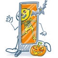 Stick figure is screened by a radioscopy as a halloween ghost