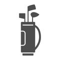 Stick bag solid icon, golf concept, Golf clubs in bag sign on white background, Bag for golf clubs icon in glyph style