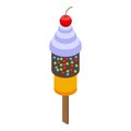 Stick banana split icon isometric vector. Cherry cream