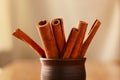 Stick cinnamon in a pottery container