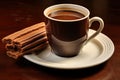 Stick Cookies, Biscuit Snack, Chocolate Wafer Sticks and Cup of Coffee with Milk on Gray Background Royalty Free Stock Photo