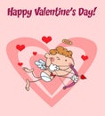 Stick Cupid Shooting Arrows Over Big And Small Hearts