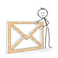 Stick Figure Cartoon - Stickman with an Envelope Icon. Symbolic