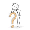 Stick Figure Cartoon - Stickman with a Question Mark Icon. Looking For Solutions. Royalty Free Stock Photo