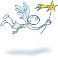 Stick figure as a flying angel with a star