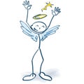 Stick figure as a little angel with fun Royalty Free Stock Photo